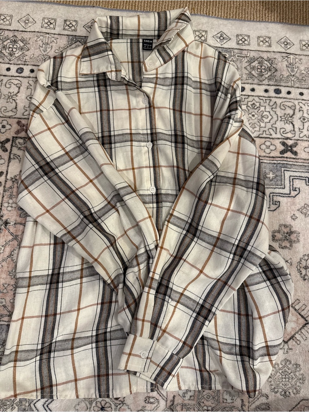 SHEIN Cream Plaid Button-Down Shirt with Brown & Black Checks